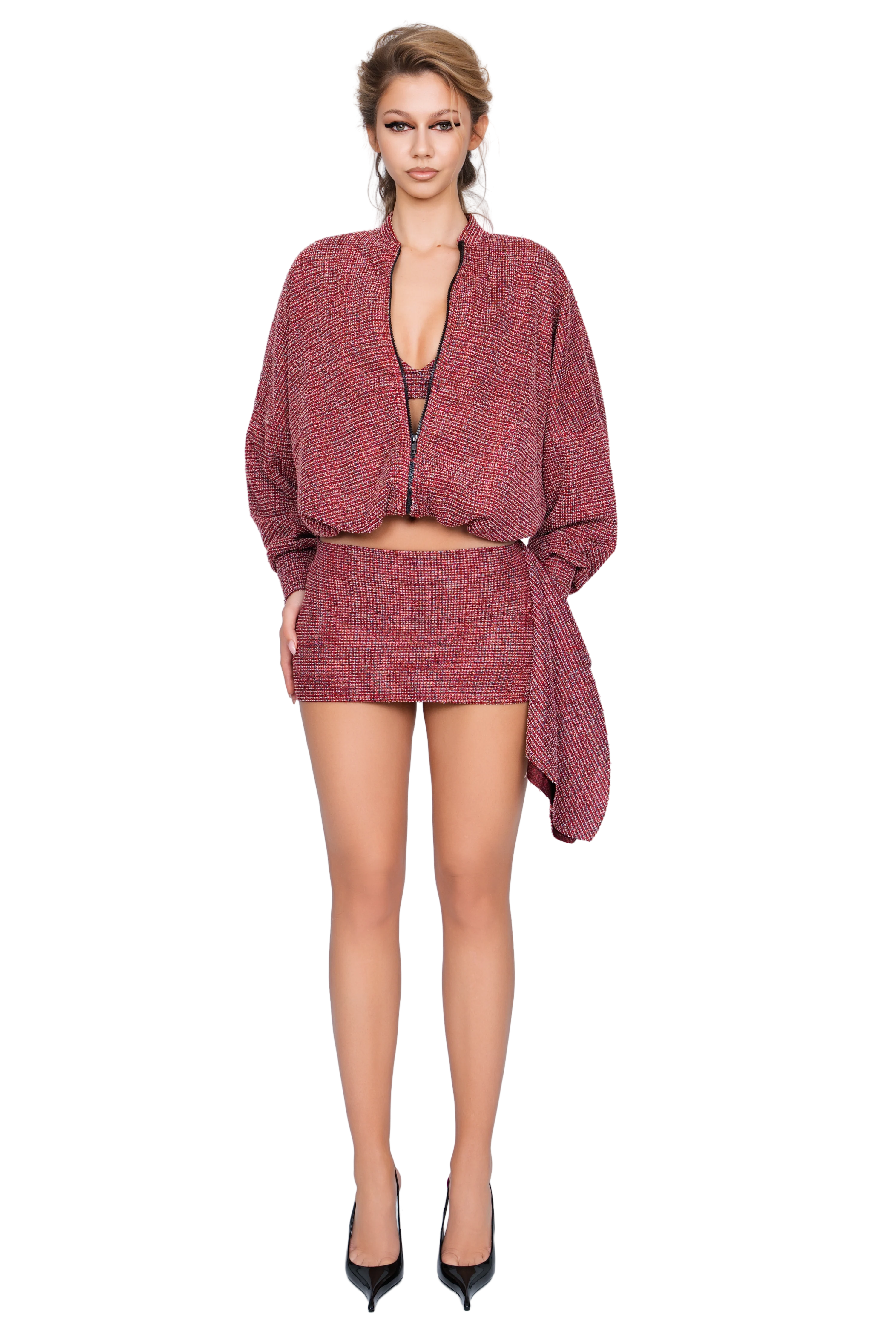 Merano Tweed Bomber - Flecked Rouge